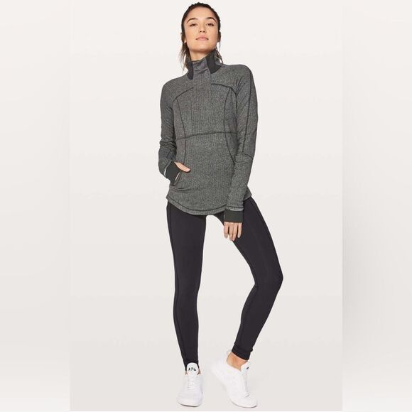 Lululemon Base Runner 1/2 Zip Heathered Herringbone Black Size 10 - Picture 4 of 12